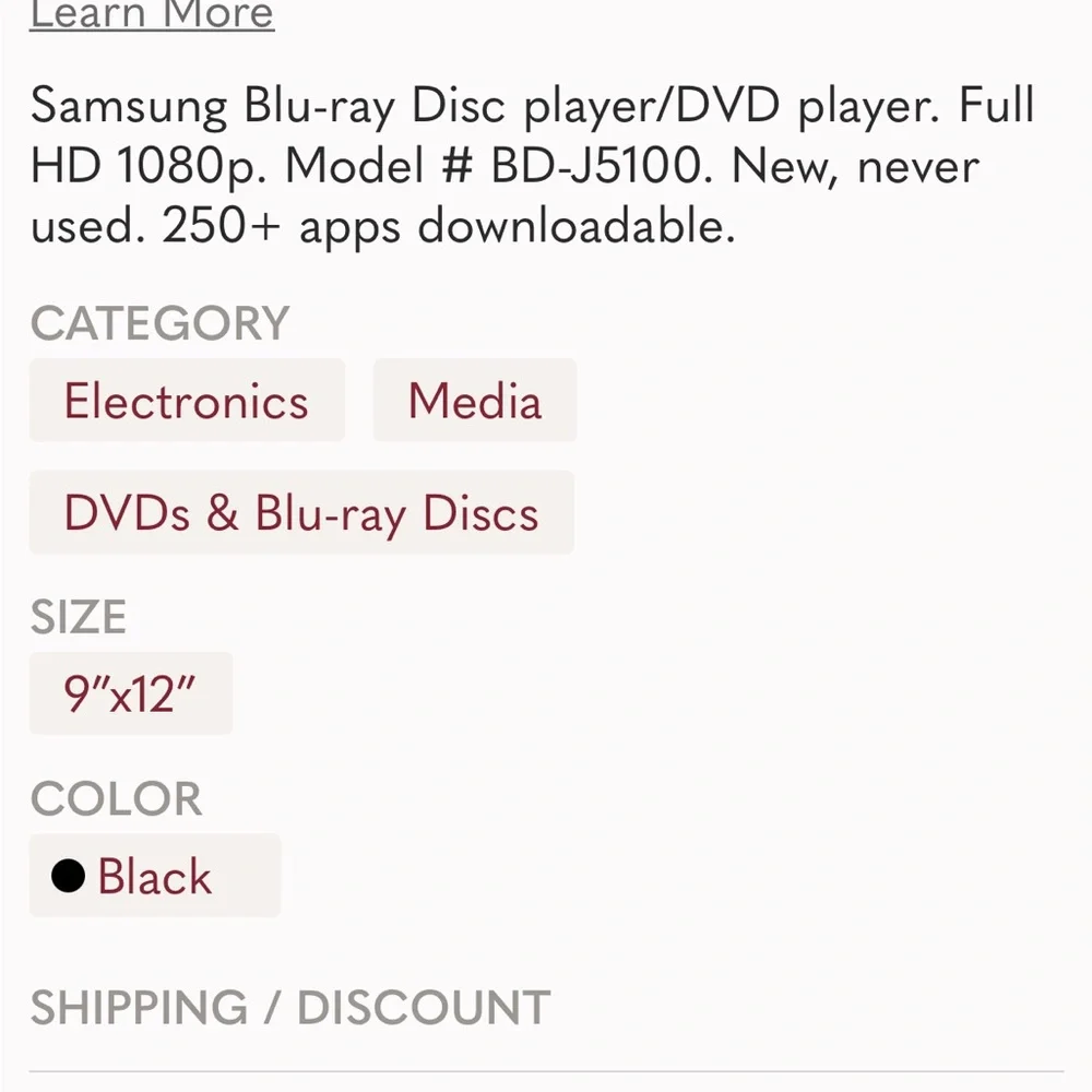 SAMSUNG BD J5100 Blu ray Disc Player Model BD J5100